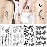 Lianfudai 1 Sheet Black Flower Butterfly Temporary Tattoos For Women Men Wild Plant Fake Tattoo Sticker Adults Face Hands Body Art Tatoo