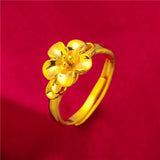 Lianfudai Ethiopia Dubai Flower Gold Color Arab Rings Resizable For Women Wedding Jewelry African Party Gift Nigerian Jewellery