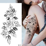 Lianfudai Sketch Flowers Sketch Tattoo Rose Blossoms Black and White Flowers Temporary Tattoos Sticker size: