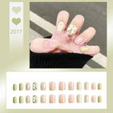 Lianfudai 24Pcs nail art fake nails French microd rilling simple Full Seamless Removable False Nail Ballerina Press On Nails Art Tips Set