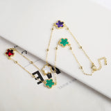 Lianfudai New Sweater Chain Five Point Star Creative Plant Plum Blossom Jewelry Set Shell Simple Bracelet/Necklace/Earrings Women's Clover