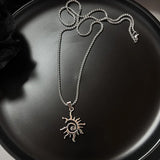 Lianfudai Creative Sun Flame Pendant Necklace Punk Hip Hop Retro Hipster Men's Hollowed Out Stainless Steel Necklace Jewelry Gift