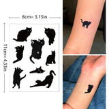 Lianfudai 2pcs Cute Black Cat Tattoo Stickers for Women Man Arm Art Temporary Waterproof Fake Tattoo Cartoon Kitty Lasting Tattoo Stickers