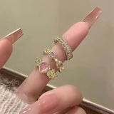 Lianfudai 3 Pcs/set Y2K Purple Color Heart Zircon Rings for Women Fashion Retro Gothic Shiny Queen Ring 2024 Hot Party Gifts Lucky Jewelry