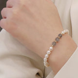 Lianfudai 6-7mm Rice Shape Freshwater Pearl Bracelet for Women 19.5cm/7.68inch Moonstone Crystal Bracelet Christmas New Year Gifts