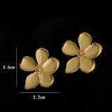 Lianfudai New Exaggerated European & American Style Metal Flower Stud Earrings For Women's Daily Wear Fashion Gold Color Jewelry Gifts