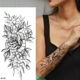 Lianfudai Sketch Flowers Sketch Tattoo Rose Blossoms Black and White Flowers Temporary Tattoos Sticker size: