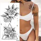 Lianfudai Sketch Flowers Sketch Tattoo Rose Blossoms Black and White Flowers Temporary Tattoos Sticker size: