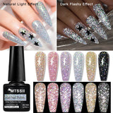 Lianfudai 7ml Reflective Glitter Gel Nail Polish Sparkling Glitter Semi Permanant Soak Off UV LED Gel Varnish For Manicure Nails Art DIY