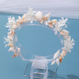 Lianfudai Handmade Pearl Conch Big Hoop Sea Snail Shell Garland Hairbands Crown Brides Seashell Headdress Beach Wedding Hair Accessories