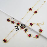 Lianfudai New Sweater Chain Five Point Star Creative Plant Plum Blossom Jewelry Set Shell Simple Bracelet/Necklace/Earrings Women's Clover