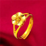 Lianfudai Ethiopia Dubai Flower Gold Color Arab Rings Resizable For Women Wedding Jewelry African Party Gift Nigerian Jewellery