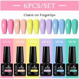 Lianfudai 6Pcs/Set Nude Color Gel Nail Polish Set Kit Spring 6 Colors UV LED Nail Art Gel Vernis Semi Permanent Base Top Coat