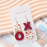 Lianfudai A Valentine's Day Acrylic New Earring XO Wine Red Color Collision Heart Print Versatile Daily Earring