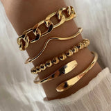 Lianfudai 4pcs Punk Curb Cuban Chain Bracelets Set for Women Simple Thick Gold Color Charm Bracelets Fashion Jewelry Accessories New