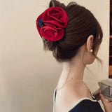 Lianfudai French Rose Hair Claw Clips Temperament Elegant Hairpin Women Princess Headdress Fashion Grab Clip Female Hair Accessories