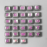 Lianfudai 2025 Pink 26 English Letters A-Z Italian Links Charm Fit 9mm Stainless Steel Women Men Bracelet New Fashion Jewelry DIY Making