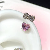 Lianfudai Cute Bowknot Love Heart 316L Stainless Steel Annular Ear Bone Nail Fashion Delicate Zircon Earring for Women Y2K Punk Jewelry