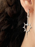 Lianfudai Punk Stainless Steel Spiral Vortex Star Earrings Cool Charms Black 8 Hoop Earrings Women Men Goth Y2K Accessories Grunge Jewelry