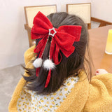 Lianfudai Red Golden Bow Hair Ornament Christmas New Year Accessories Hair Clips For Women Girls