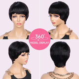 Lianfudai Short Bob Wig Human Hair Short Pixie Cut Wigs for Black Women Human Hair None Lace Front Wig with Bangs Layered Full Machine Mad