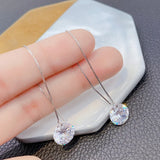 Lianfudai Minimalist Silver Color Chain Long Tassel Drop Earring For Women Cubic Zirconia Crystal Ear Personality Ear Line Jewelry