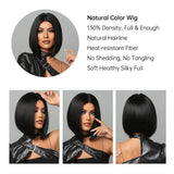 Lianfudai Natural Hairline Hair For Black Women Short Straight Bob Middle Part Heat Resistant Synthetic Wig For Daily Use Cosplay