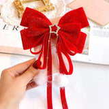 Lianfudai Red Golden Bow Hair Ornament Christmas New Year Accessories Hair Clips For Women Girls