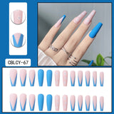 Lianfudai 24Pcs/Set Manicure Wearable Ballerina Removable Coffin Nail With Glue Fake Nails Finished Women Girls False Nails Art Decoration 0515