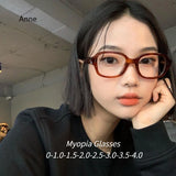 Lianfudai Women Finished Myopia Glasses Vintage Square Frame Blue Light Blocking Minus Eyeglasses Near Sight Eyewear Diopter 0 To -4.0