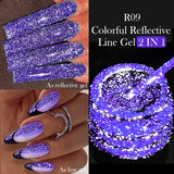 Lianfudai 5ML Colorful Reflective Glitter Liner Gel Polish Sparkling Painting Nail Polish Semi Permanent UV Gel Lines French Nail