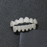 Lianfudai  Hip Hop 6/6 Zircon Teeth Grillz Punk 18K Gold Plated CZ Stone Dental Grills Tooth Caps For Women Men Jewelry Gift