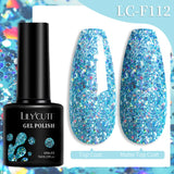 Lianfudai 7ML Ocean Blue Cat Magnetic Gel Nail Polish Sparkling Glimmer Gel Polish Semi Permanent UV Magnet Gel Varnish Nail Art