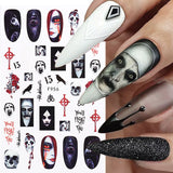 Lianfudai 3D Halloween Nail Art Stickers Horror Ghost Skull Evil Eye Anime Decals Bloody Rose Sticker for Nail Manicure Decoration LEBF956