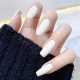 Lianfudai 24Pcs Pure Nude False Nails Simple Mid-length Square Fake Fingernail Tips Detachable Finished Press on Nails Manicure Tools