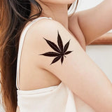 Lianfudai 1pcs Waterproof Temporary Tattoo Sticker Black Maple Leaf Fake Tattoo for Women Men Body Art Shoulders Neck Arms Tatoo