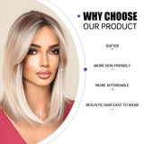 Lianfudai Short Brown Ombre Blonde Cosplay Wig Synthetic Straight Wigs for Black Women Heat Resistant Halloween Party Daily Natural Hair