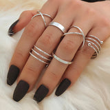 Lianfudai Bohemian Cross Wide Rings Set For Women Girls Simple Chain Finger Tail Rings New Bijoux Jewelry Gifts Ring Female