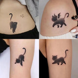 Lianfudai Cute Black Cat Temporary Tattoos for Woman Man Arm Art Cartoon Fake Tattoo Waterproof Anime Yellow Moon Sleeping Kitten Sticker