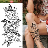 Lianfudai Sketch Flowers Sketch Tattoo Rose Blossoms Black and White Flowers Temporary Tattoos Sticker size: