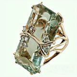 Lianfudai Stunning Silver Plated Cocktail Ring with Large Square Zircon - Perfect for Daily Outfits and Parties