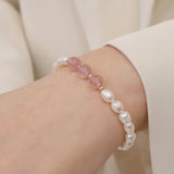 Lianfudai 6-7mm Rice Shape Freshwater Pearl Bracelet for Women 19.5cm/7.68inch Moonstone Crystal Bracelet Christmas New Year Gifts