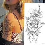 Lianfudai Sketch Flowers Sketch Tattoo Rose Blossoms Black and White Flowers Temporary Tattoos Sticker size: