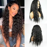 Lianfudai 68cm Black Long Curly Corn Wig African Wave Full Head Cover Headgear Hair Extension for Women Girls Wig