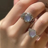 Lianfudai Elegant White Opal Irregular Crystal Ring Fashion Vintage Metal Hollow Open Adjustable Rings For Women Girl Ring Trendy Jewelry