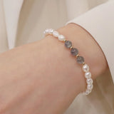 Lianfudai 6-7mm Rice Shape Freshwater Pearl Bracelet for Women 19.5cm/7.68inch Moonstone Crystal Bracelet Christmas New Year Gifts