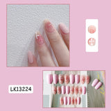 Lianfudai 24Pcs/Box Sweet Short Round/Square Head False Nail Art Full Cover Detachable Artificial Fake Nails Ballerina Press on Nails Tips