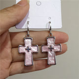 Lianfudai New Gothic Cute Harajuku Y2K Pink Large Cross Pendants Earrings For Women Charm 2000s EMO Aesthetic Party Accessories Jewelry