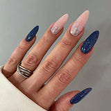 Lianfudai       24Pcs Glitter Blue Gradient False Nails with Almond Head Design Artificial Press on Nails with Glue Wearable Fake Nail Tips