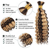 Lianfudai Human Braiding Hair 1 Bundle 20 Inch Human Hair Bundles for Braiding Highlight P4/27 Color Deep Wave Bulk Human Hair Bundles